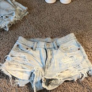 American Eagle Outfitters Light Blue Distressed Denim Shorts